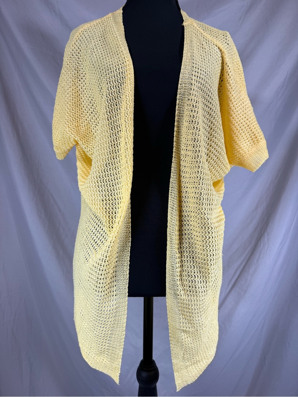 POL Crochet Open-Weave Kimono Cardigan - Yellow - Small